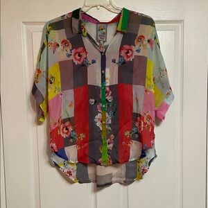 Johnny Was Multicolor Floral Patchwork Blouse NWT